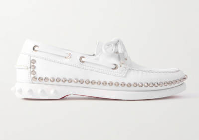Christian Louboutin Gerockel Donna Flat White Leather Boat Shoes