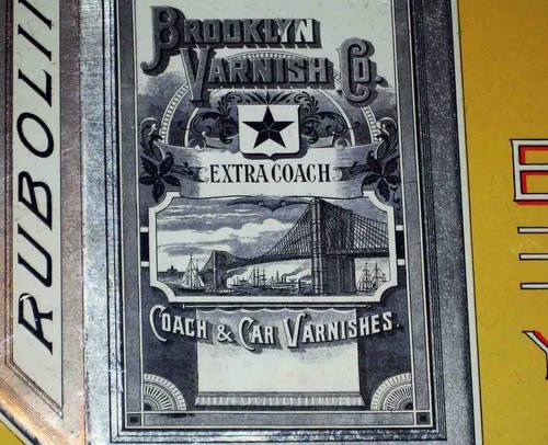 c1890 Brooklyn Bridge BROOKLYN VARNISH CO Tin Sign -Near Mint - 10"x 16" In Size - 第 1/9 張圖片
