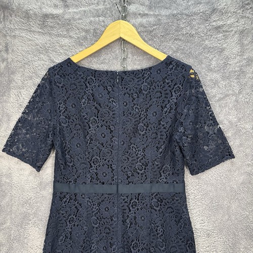 Jaeger Navy Blue Aline Dress UK 12 ladies cut out floral Lace effect half sleeve - Picture 7 of 10