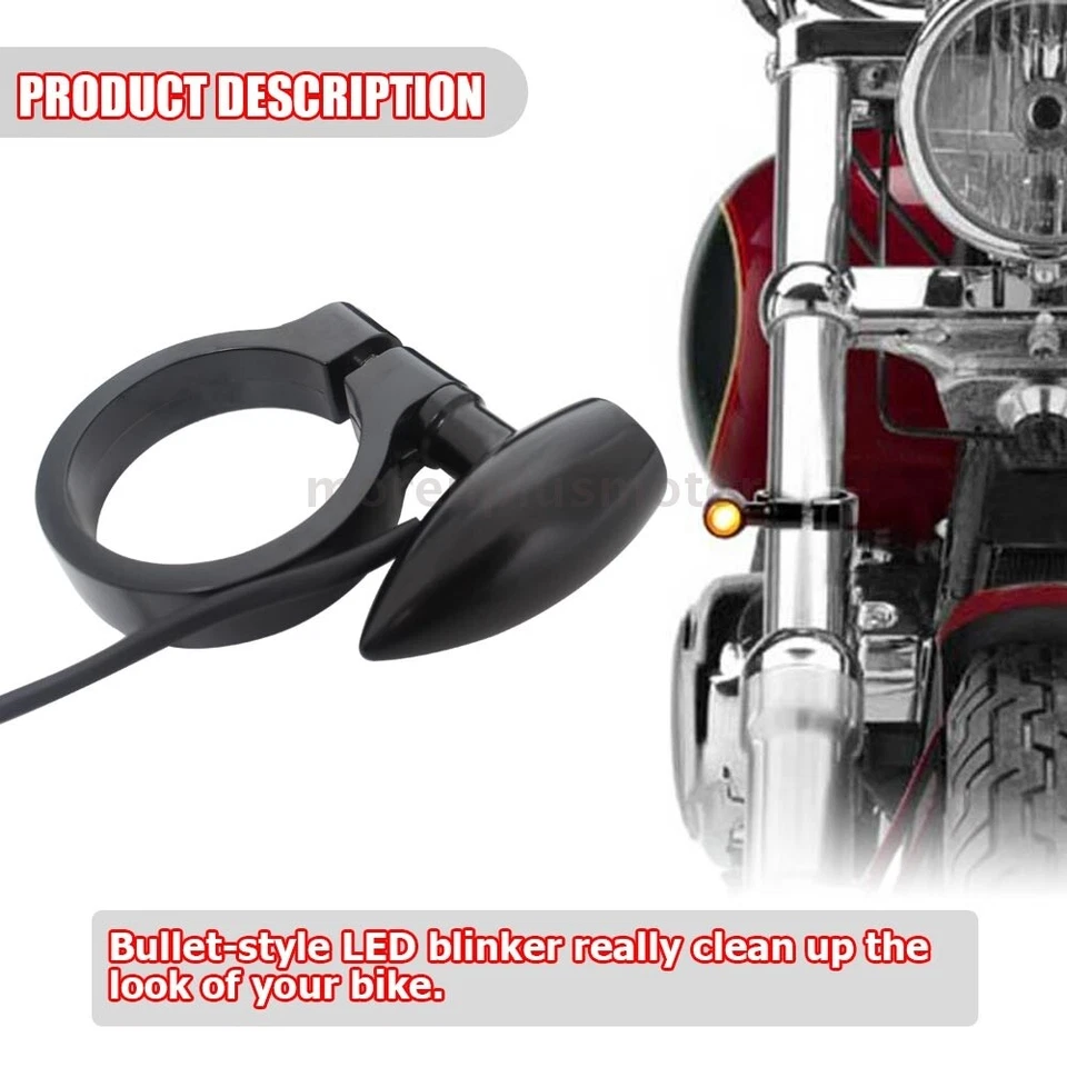 Luz de señal de giro LED para motocicleta 41 mm abrazadera de horquilla delantera trasera negra para Harley Foto 2 de 4