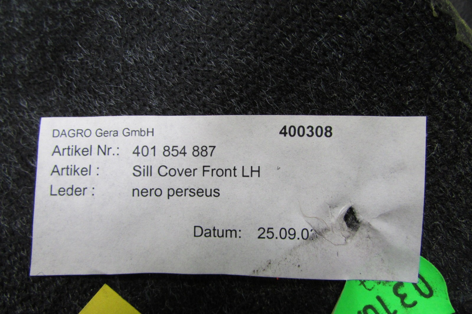 Lamborghini Gallardo, LH, Left Front Sill Cover, Black Leather, Used 401854887