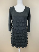 J Crew S Gray Tiered Ruffle Sweater Dress Pima Cotton Wool Blend Small