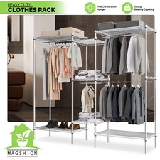 [ADJUSTABLE+HANGING ROD]Garment Rack Closet Storage Shelf Home Clothes Organizer