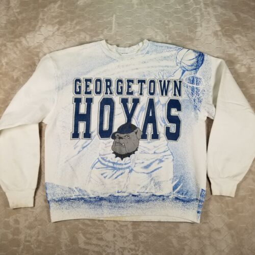 VTG Georgetown Hoyas AOP Double Sided Crewneck Sweatshirt RARE Fits L/XL