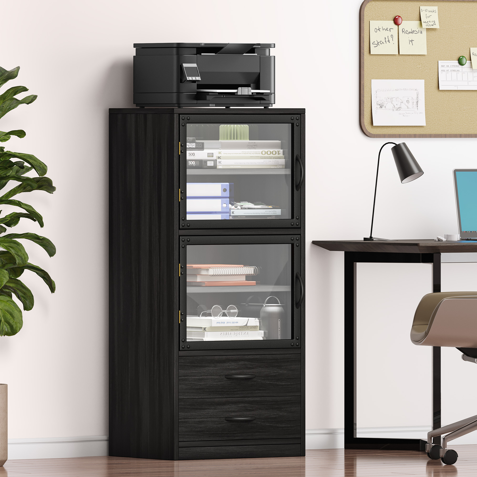 Printer Stand 2 Drawer Filing Cabinet File Organizer Storage with Shelf Office-image