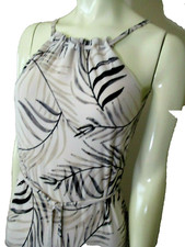 Drawstring Halter Maxi Dress sz XS Light Beige Tropical Print Coverup