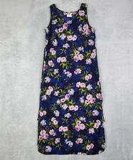 Vtg 80s R K Womens Maxi Dress Size 8 Blue Floral Pattern Sleeveless Tie On Back