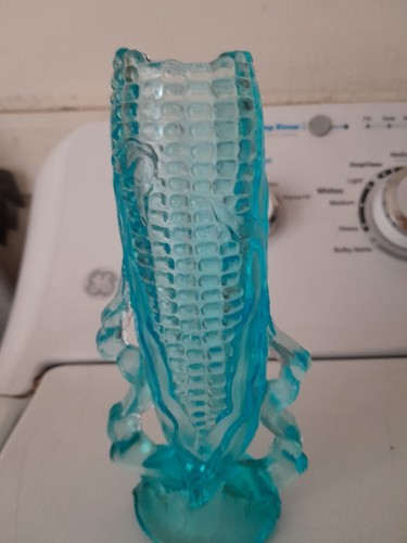 Vintage Blue Glass Corn Cob Glass Vase 7 1/4" , ? Dugan Wright - Picture 5 of 8