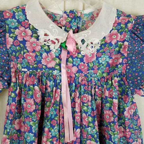 Vintage Jolene Lace Collar Calico Floral Twirl Party Dress Girls 6X USA Cotton - Picture 4 of 7