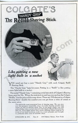 1922 Colgate Refill Shaving Stick Handy Grip PRINT AD Over 100 years old (3253)