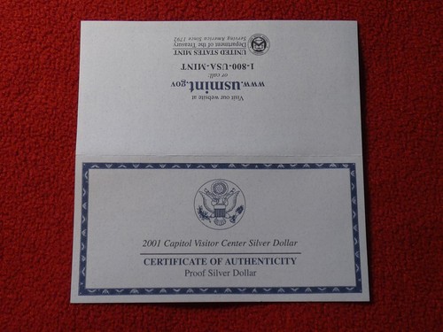 2001-P US Capitol Visitor Center Proof Silver Dollar $1 Coin COA and OGP #3267 - Picture 12 of 15