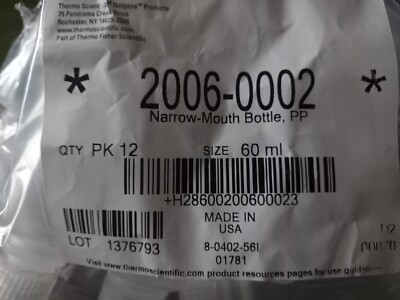 Nalgene Reagenz Enghalsflaschen Schraubverschluss HDPE 60ml 2006-0002 36 Stück.
