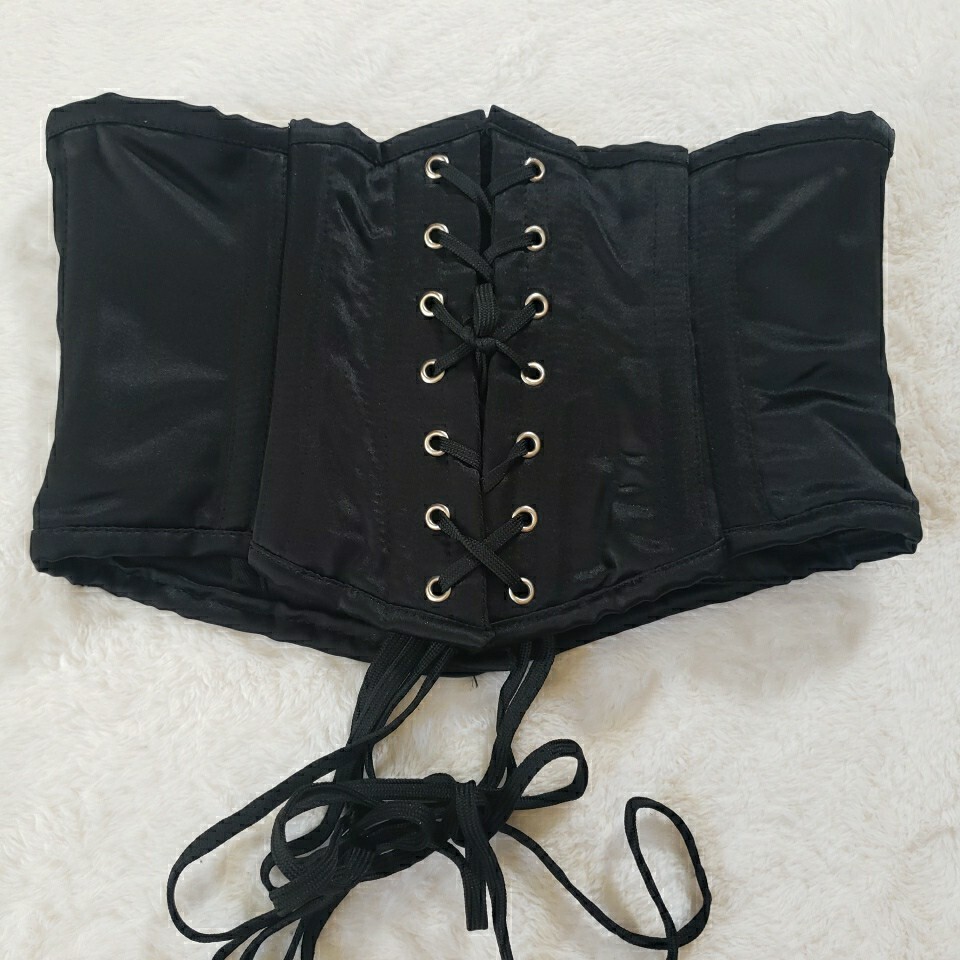 Solid Strapless Underbust Lace-Up Corset Black - image 2