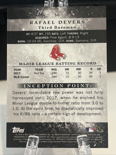2018 Topps Inception #50 Rafael Devers RC - Picture 2 of 2