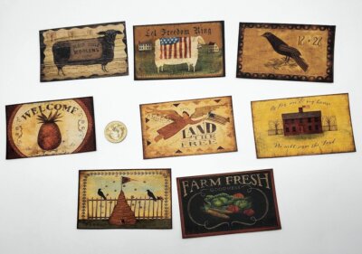 8~Primitive~Handmade~Crow~Farmhouse~Linen Cardstock~Stickers~Crafts