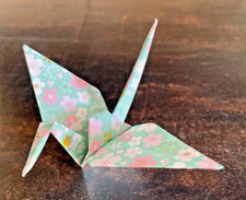 30 Large Origami Cranes Pastel Green w/ Cherry Blossom Flowers - Thick Paper