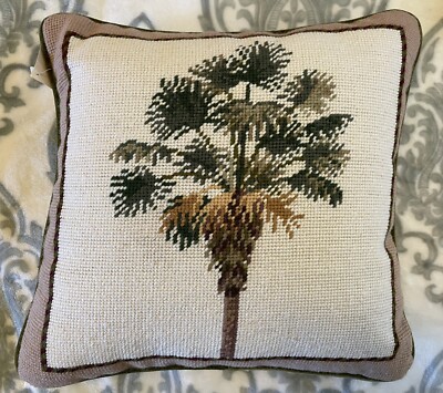 Palmetto / Palm Tree Green Handmade Wool Needlepoint Pillow Cover New w Tags
