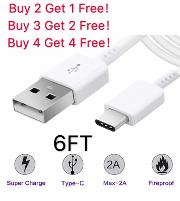 For 6ft USB C Cable Type C Fast Charger For Galaxy S8 S9 S10 Plus Note 9 Note 10
