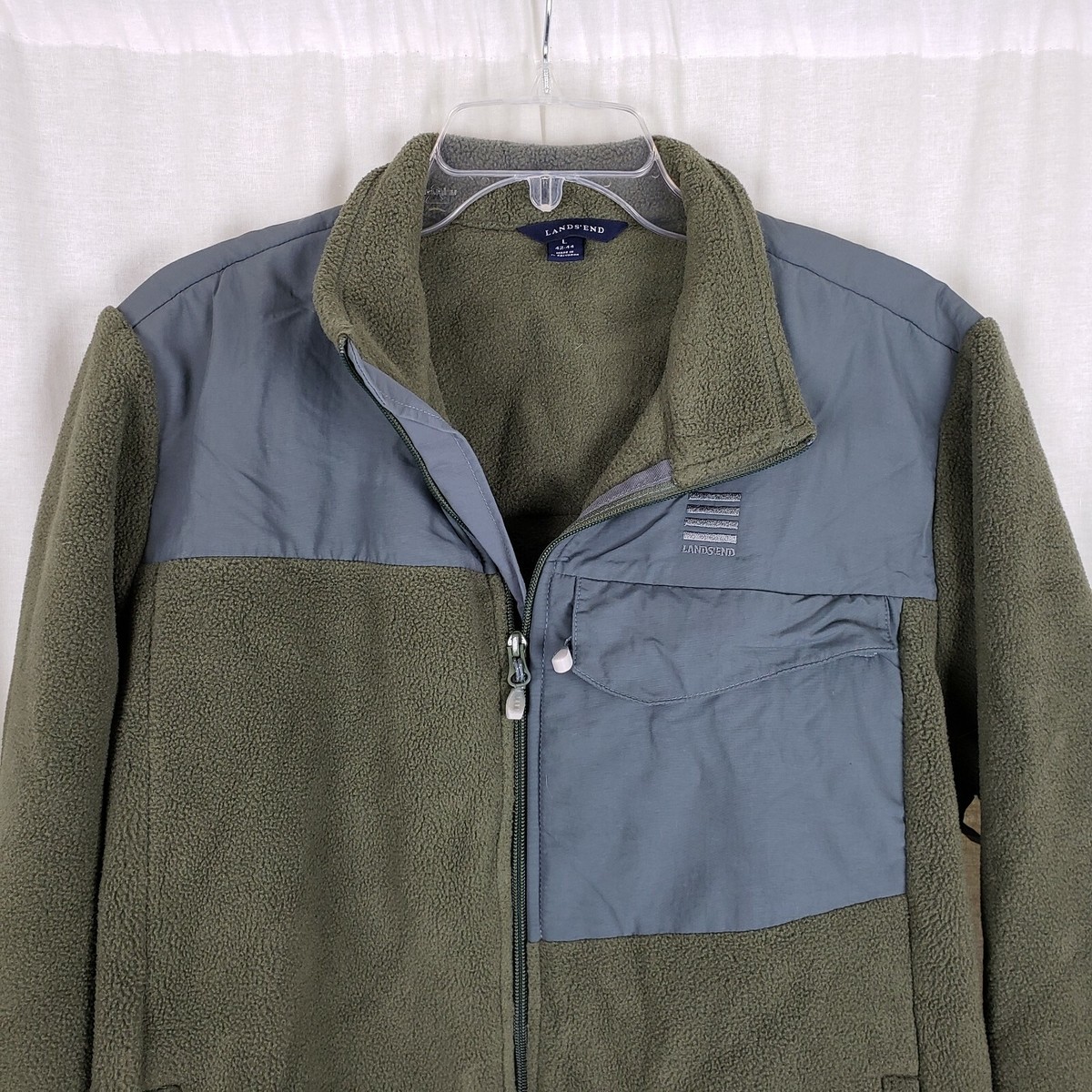 Lands End Fleece Jacket Mens L Nylon Blocking Patches Vented