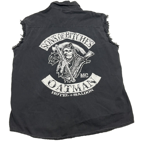 Biker Wear Black Sleeveless Shirt Mens Size XL Grim Reaper Oatman Saloon Hotel