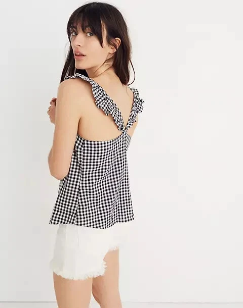 Madewell Women s Ruffle Strap Cami Top in Gingham Check Size 2 eBay