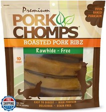 Pork Chomps Roasted Pork Skin Dog Chews, 6-inch Rib Shapes, 10 Count