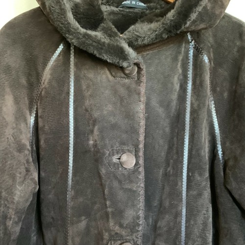 Marvin Richards Hood Coat Midi Brown Leather Suede Faux Fur Buttons Lined Size M - Picture 8 of 11