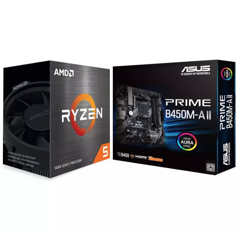 AMD Ryzen 5 5600G CPU + ASUS PRIME B450M-A II AM4 MicroATX Motherboard Combo