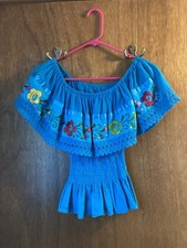 Mexican Women  s Turquoise Floral Embroidered Shirt. Small