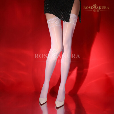 Rose Sakura Oil Shiny Glossy Stockings Lace Silicone Stay Up Thigh-Highs Hosiery