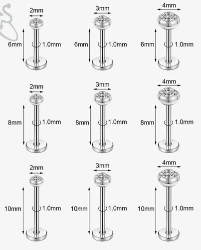 18g 16g 2mm - 5mm Gem Triple Helix Stud Labret Bar Internally Threaded 6mm 8mm - Picture 5 of 5