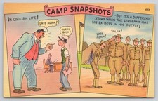 WWII Era Camp Snapshots Cartoon Postcard - Boss & Sergeant Role Reversal