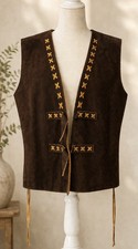 Vintage Handcrafted Shearling Sheepskin Vest Brown Suede Lined Outerwear