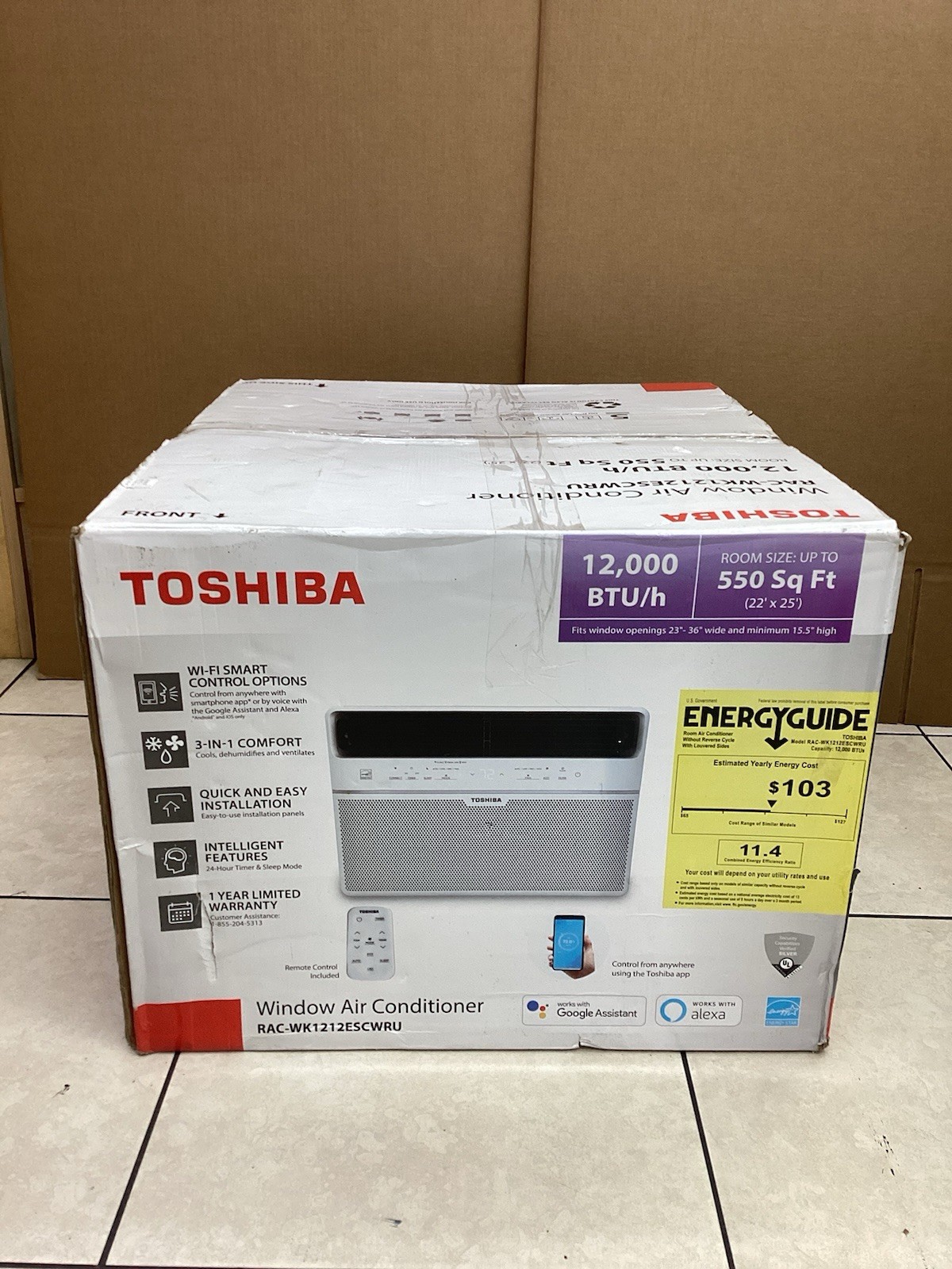 Toshiba 12,000 BTU 115V Window Air Conditioner with Wi-Fi & Remote 