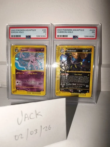 Umbreon H29 & Espeon H9 Holo Pokemon Aquapolis PSA 1 Subsequent Pair