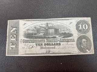 T 52 Dec. 1862 Confederate States $10 Civil War Ten Dollar Currency A325