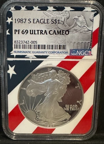 1987-S Silver American Eagle PF69 ULTRA CAMEO Flag Core