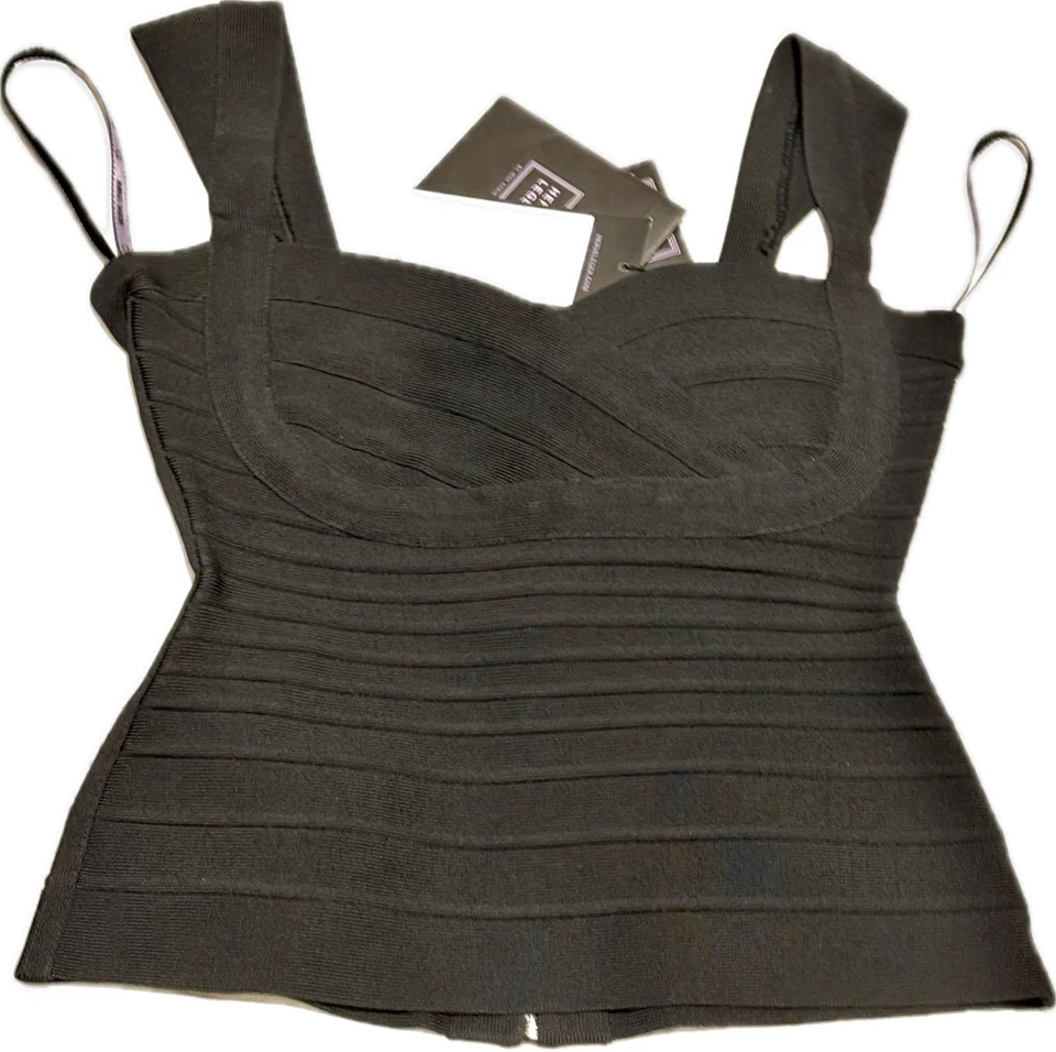 Nuevo con etiquetas Top Herve Léger Estilo Firma Sexy Rocha Vendaje Sin Mangas Negro Talla Xs Foto 3 de 4