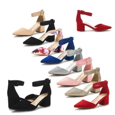 DREAM PAIRS Women Chunky Block Heel Pump Pointed Toe Wedding Party Pump Shoes