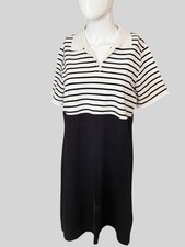 Sue Michelle Bay Polo Dress Women Large Black White Striped