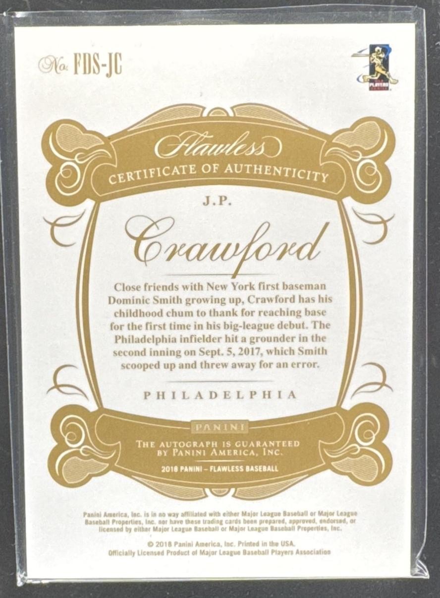 2018 PANINI FLAWLESS DEBUT SIGNATURES RUBY #FDS-JC J.P. CRAWFORD #/20 AUTO RC view 2