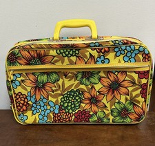 Vintage 70's Bantam Medium Suitcase Retro Bright Flower Power Floral Made Japan