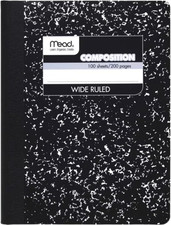 Composition Notebook, Wide Ruled Paper, 7-1/2" x 9-3/4", 100 Sheets, Black Marbl