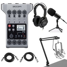 Zoom PodTrak P4 Podcast Recorder, Bundle with ZDM-1 Podcast Microphone Pack and