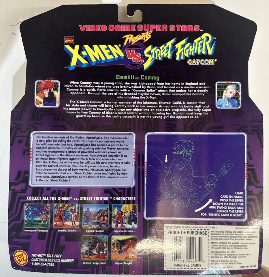 1998 Toybiz X-Men vs Street Fighter Gambit vs CAMMY videogame superstars (22I) - Imagem 2 de 4