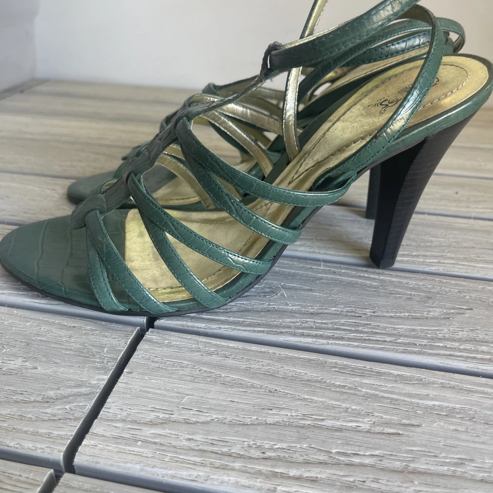 Sandalia vintage Carlos by Carlos Santana verde correa tobillo zapatos de salón talla 10 Foto 3 de 4