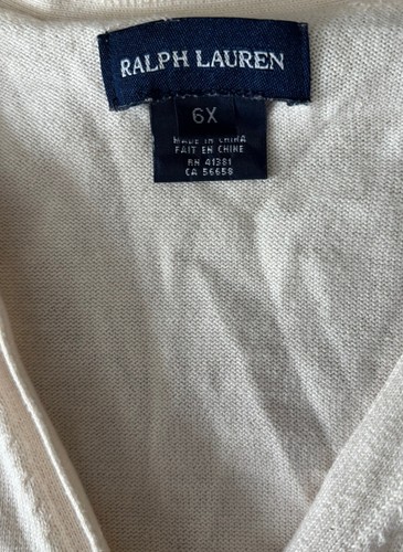 Vtg Ralph Lauren Girl’s White Embroidered Pony Cardigan Vneck Cotton Sweater 6X - Picture 4 of 5