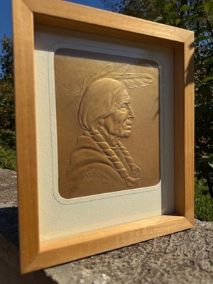Limited Edition Signed  Ron Raymer Paper Art Framed Matted Indian Warrior