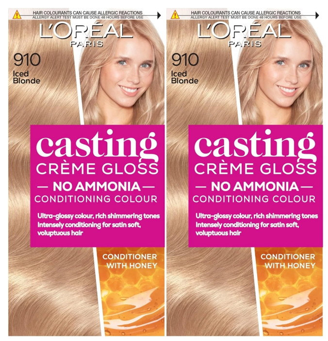 2 x L'Oréal Paris Casting Crème Gloss 910 Iced Blonde. NO AMMONIA, FREE POST