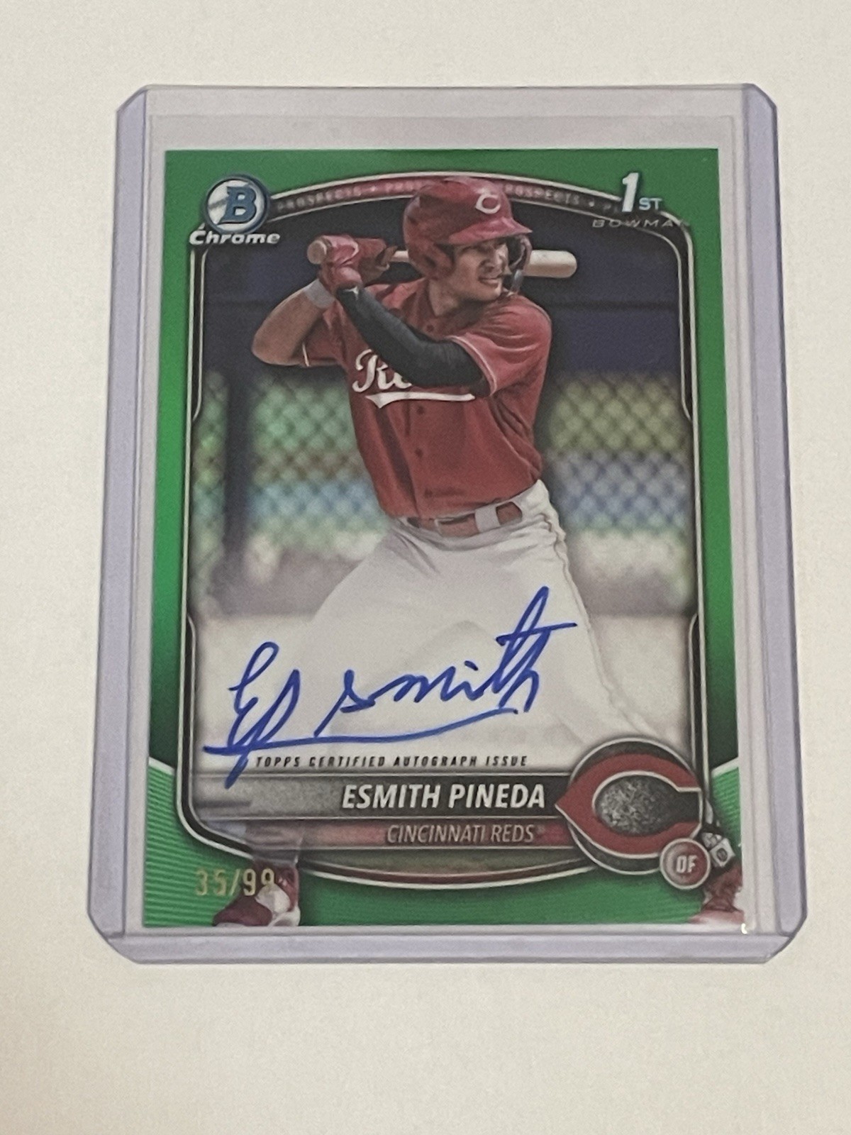 2025 Bowman Chrome 1st Auto Esmith Pineda Green /99 On Card Reds